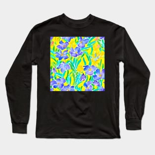 Field of wild irises watercolor Long Sleeve T-Shirt